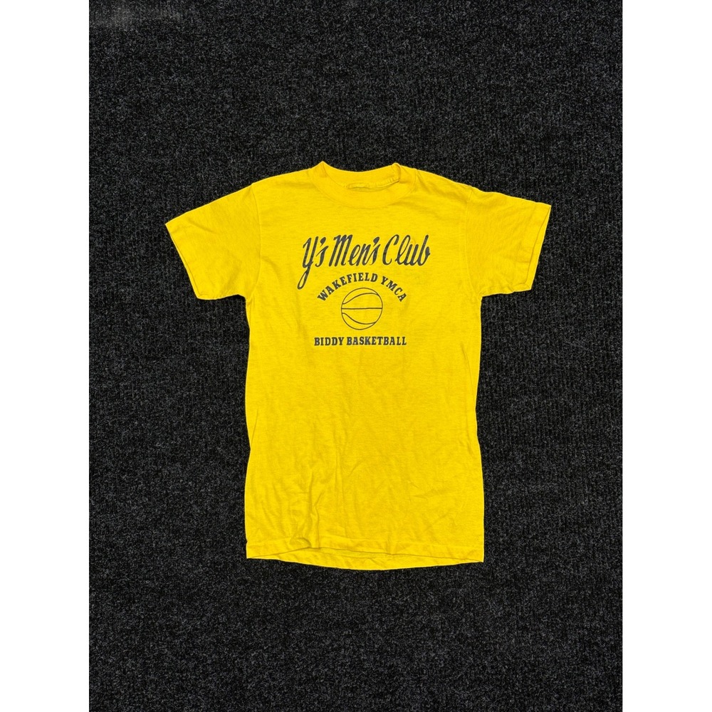 Vintage Wakefield YMCA Biddy Basketball T-Shirt Yellow Flocked Number 35 Small